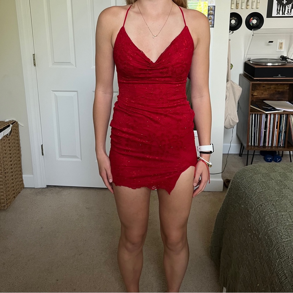 Elegant Red Lace Homecoming dress